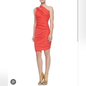 Halston Heritage One-Shoulder Coral Dress